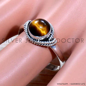 Ensemble de lunette minimaliste coupe ronde naturelle pierre précieuse oeil de tigre 925 bague en argent Sterling en vrac en gros bijoux fins en argent bagues fines - Product Image 2