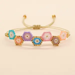New Trendy Adjustable Sweet Braided Flower Bracelet Handmade Beads Bracelet Support Customization Rope Bracelet