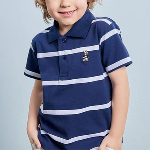 Polos d'Été Scolaires pour Enfants en Gros, T-Shirts Garçons en Coton à Rayures, Design Brodé Personnalisé, pour 2-14 Ans - Product Image 2