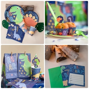 Juego de Platos Desechables de Papel para Fiesta de Cumpleaños de Dinosaurios, Vajilla de Papel con Lindos Dinosaurios Verdes, Artículos para Fiestas - Product Image 5