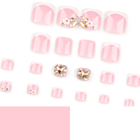 Vente en Gros 24 Faux Ongles de Pieds Artificiels Blancs Français à Fleurs, Rose Nude Portables Courts Forme Plate pour Pédicure