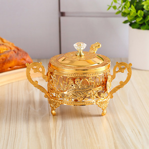 Direct Sales Manufacturer Europe Design Multifunction Vintage <strong>Gold</strong> Tulips Tea/Coffee Sugar Canister Set Elegant Metal Glass Jars - Product Image 3