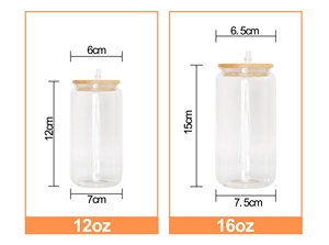 Hot sale Us warehouse 12oz 16oz clear white Beer juice soda shaped sublimation Glass can with Bamboo Lid and plastic Straws