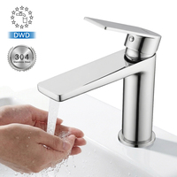 Robinet de salle de bain monotrou à poignée unique chromé, robinet de lavabo moderne en acier inoxydable pour usage commercial
