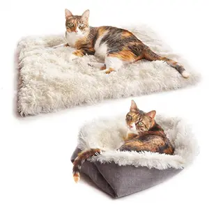 Cama para gatos estilo coreano, manta para dormir, plegable, cálida, de felpa, Color gris