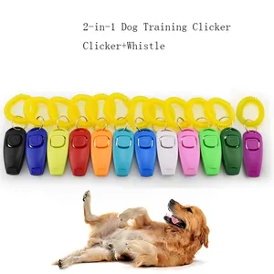 2-em-1 Dog Training Clicker Pet Clicker + Whistle Interação com Dog Gadget Dog Training Apito com Keychain pulseira amarela
