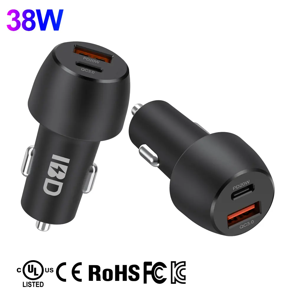 IBD Mini Type C Usbc Fast Mobile Cell Phone Adapter Qc 3.0 Usb Pd 18w 38W 20w daul port Car Charger For iPhone Samsung Xiaomi