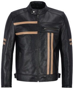 Custom 100% Genuine Black Beige Stripe Milled Leather <b>Men</b>’s <b>Jacket</b> Soft Finish Private Label OEM/ODM Wholesale Premium Outerwear - Product Image 1