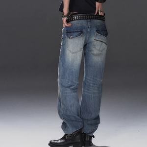 กางเกงยีนส์วินเทจทรงหลวมเอวต่ำสำหรับผู้ชาย สไตล์พังก์ร็อก แต่งขาด พร้อมกระเป๋าติดหมุดและซิปคู่ ขายส่ง - Product Image 2