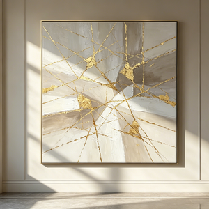 2 Grandes Peintures Murales Modernes en Plâtre Beige et Doré, Abstraites, Peintes à la Main sur Toile, Effet 3D pour la Maison et la <span class=keywords><strong>Galerie</strong></span> - Product Image 4