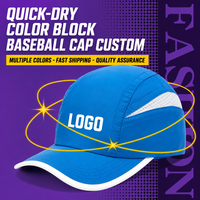 Snel drogende baseballcap met kleurblokken, mesh, ademend, zweetband, verstelbare gesp, sport, aangepast logo, OEM, groothandel, lage minimale bestelhoeveelheid