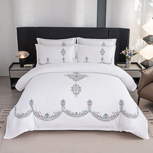 4pcs Breathable 60-count Embroidered 100% Cotton Duvet Cover and Pillowcase <strong>Bedding</strong> Sets Luxurious <strong>Percale</strong> for Hotel Use - Product Image 1