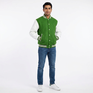 2026 Letterman <b>Jacket</b> Green Wool Body <b>White</b> Leather Sleeves Classic Varsity CollegeBaseballjacket for <b>men</b> - Product Image 1