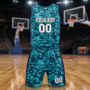 Ensemble de maillots de basket-ball TEAMS, imprimé camouflage, sublimé, évacuant l'humidité, unisexe, coupe athlétique pour adultes, col en V, sans manches, 00 - Product Image 3