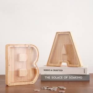 Caja de dinero con letras de madera, lata de ahorro transparente con diseño en inglés, regalo creativo para vacaciones y solución de almacenamiento de dinero - Product Image 3