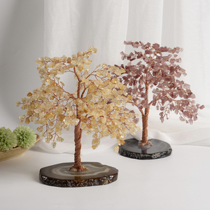 Handmade Agate cơ sở pha lê trang trí tinh tế Citrine sỏi Fortune Tree đồ trang trí tự nhiên với khắc mặc quần áo cho máy tính để bàn - Product Image 3