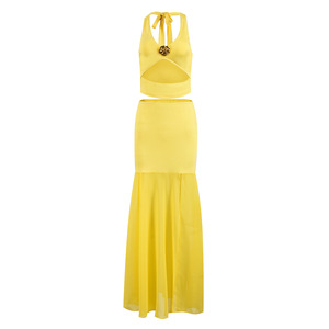 Sexy Women's Lace-Up <b>Top</b> With <b>Patchwork</b> Midi Skirt Two-Piece Set Fashion - Product Image 5