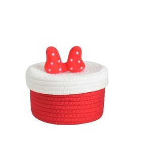 Panier de rangement en forme de nœud de dessin animé, mini panier rond rouge et blanc avec couvercle pour collations, cosmétiques, usage domestique - Product Image 5