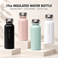 Bouteille d'eau isotherme à double paroi en acier inoxydable 304 de 17 oz avec logo personnalisé, couvercle à poignée, maintien thermique 12-24h, cadeaux d'affaires