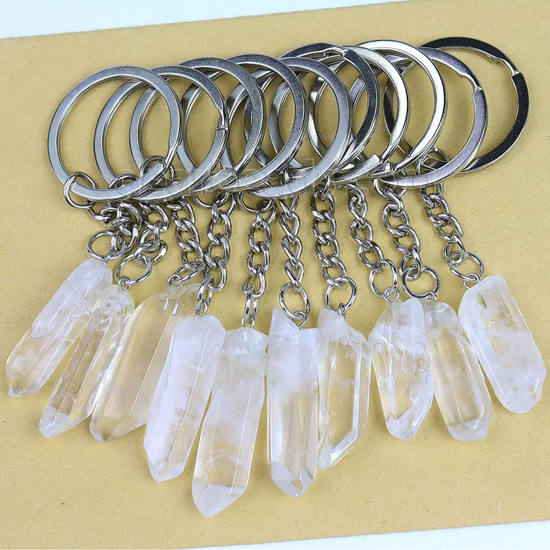 Bán buôn Keychains nguyên liệu tự nhiên thô rõ ràng tinh thể thạch anh Móc chìa khóa, đá quý Keychains vòng chìa khóa chữa bệnh tinh thể