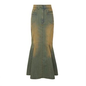 Falda vaquera ajustada azul para mujer, falda larga de mezclilla con cola de pez, faldas maxi de mezclilla para damas - Product Image 2