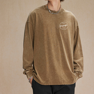 Camisetas deportivas de manga larga con estampado personalizado de fabricante para hombre, 100% algodón, 275 gramos, ajuste extragrande lavado con ácido - Product Image 1