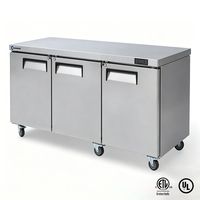 Table de travail en acier inoxydable à 3 portes, table de cuisine, comptoir commercial, réfrigérateur, refroidisseur d'air, commande numérique, sans givre, pour restaurant