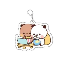 Porte-clés en résine acrylique Bubu Dudu mignon, figurine couple bébé ours gris et panda blanc, pendentif de sac, cadeau tendance