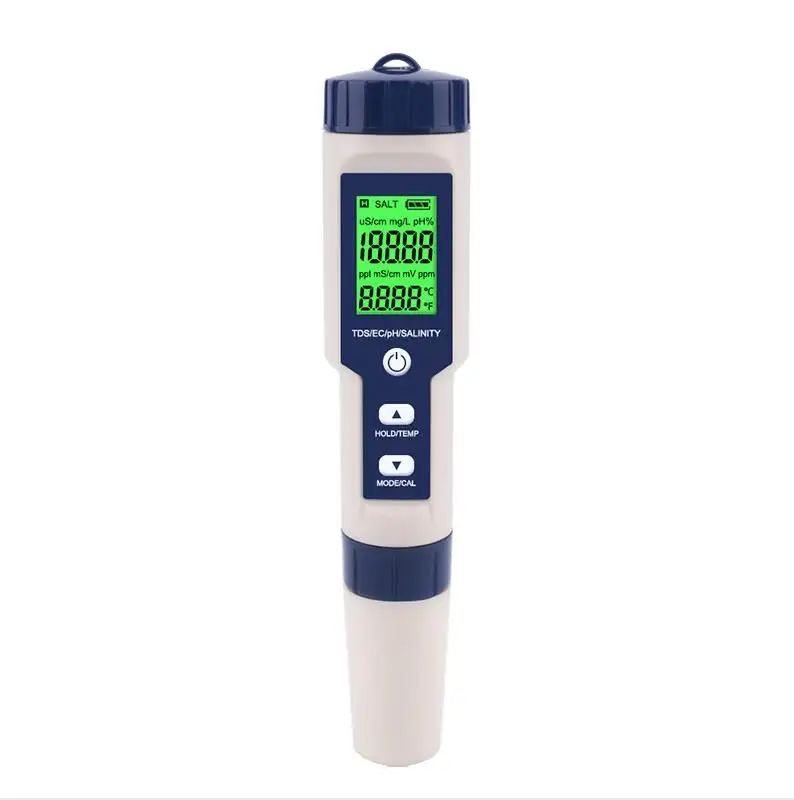 Testeur de qualité de l'eau portable 5 en 1 TDS/EC/PH/salinité/TEMP pour piscine