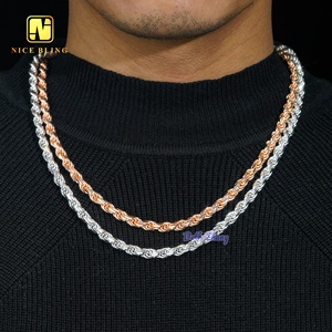 VVS モアサナイトクラスプ スターリングシルバーロープチェーン18Kゴールドメッキ ヒップホップファッション メンズ レディース 6mm モアサナイトロープチェーン - Product Image 3