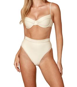 Maillot de bain bikini deux pièces haut de gamme en nylon et élasthanne, avec logo personnalisé OEM, coupe balconnet, armatures, taille haute et liens au dos – Grande Vente - Product Image 1