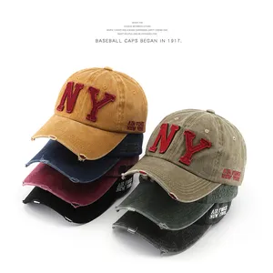 Custom Cotton Embroidery Letter N Y Baseball Cap Hat Casquette Hat Distressed Wearing Fitted Hat For Men Woman