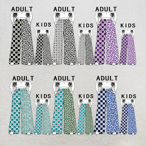 MSD0722 Pantaloni a Gamba Larga con Stampa a Blocchi Bicolore e Fantasia Leopardata a Vita Alta per Adulti e Bambini - Abbinamento Coordinato <span class=keywords><strong>Mamma</strong></span> e Figlia - Product Image 1