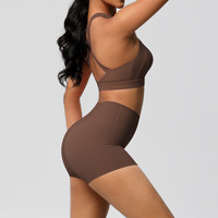 Ensemble de soutien-gorge de sport actif antichoc haute résistance et short 2 pièces respirant léger dos croisé uni taille haute sans couture grande taille