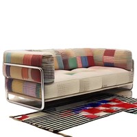 Sofá Individual de Estilo Étnico con Estructura Metálica, Relleno de Esponja, Funda de Franela Lavable y Extraíble, para Apartamentos Pequeños, Sala de Estar o Dormitorio