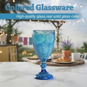 Verres à <span class=keywords><strong>vin</strong></span> et gobelets à eau vintage écologiques bleus soufflés à la main, capacité 10,5 oz, compatibles lave-vaisselle, nouveau design pour la Fête des Mères - Product Image 3