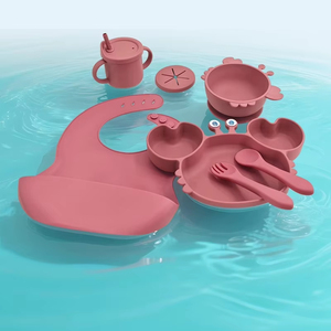 Ensemble d'alimentation pour bébé en silicone à ventouse ronde, assiette en forme de crabe rouge, fourchette, cuillère, ustensiles faciles à nettoyer, non toxiques - Product Image 3