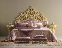 Ensemble de meubles de chambre à coucher entièrement doré, Table de Console royale, en bois massif Antique avec miroir et penderie