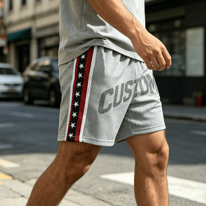 Shorts en maille pour homme personnalisés, taille élastique, impression par sublimation, bande latérale, respirants, style sport décontracté - Product Image 4
