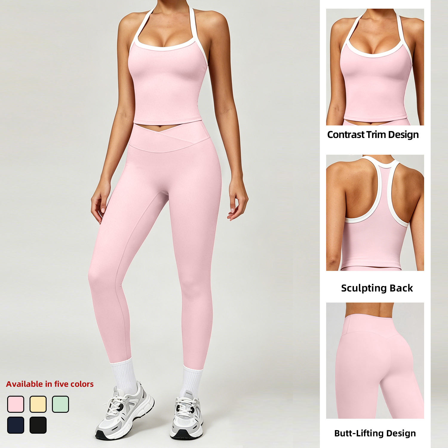 ABX6001+ACK6001 Custom Solid Women Loungewear Set Quick Dry Sports Workout Yoga Set Spandex High Stretch Yoga Gym Fitness Set