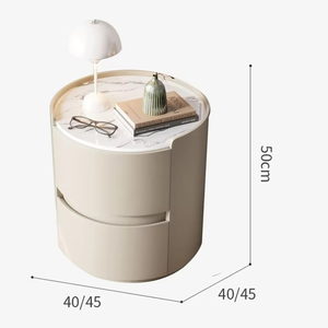Comodino <span class=keywords><strong>Rotondo</strong></span> di Alta Qualità con Piano in Losa di Roccia, Tavolino da Notte Semplice per Hotel con 2 Cassetti in Pelle per Arredamento Camera da <span class=keywords><strong>Letto</strong></span> - Product Image 6