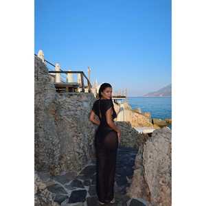 Robe noire basique imprimée sur mesure, style vintage élégant, avec décoration froncée, taille XL, taille empire haute, pour printemps, été, hiver - Product Image 4