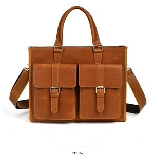 Men's Genuine Leather <b>Briefcase</b> Dark Brown Light Brown Durable Business Travel Bag Crossbody Shoulder Bag Solid Color Summer - Product Image 1