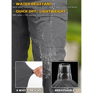 Pantalon cargo de randonnée pour homme, séchage rapide, résistant à l'eau, léger, en nylon, pour la pêche en plein air, tactique, 10 poches - Product Image 3