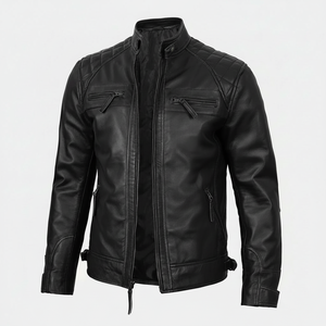 Veste à capuche en cuir suédé bordeaux Zip asymétrique avec col en fourrure - Product Image 1