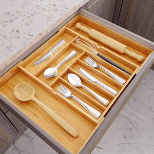 Bamboo kitchen knife and fork organizer, drawer-style cutlery organizer - Product Image 2