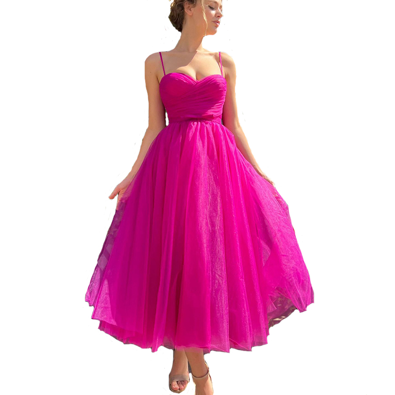 Fuchsia homecoming bridesmaid dresses ball gown 2023 green A-line Spaghetti Straps Sweetheart Tulle Prom Dress