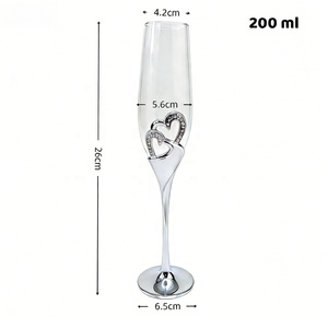 Copa de Champán de Lujo Hecha a Mano con Cristales <span class=keywords><strong>Swarovski</strong></span> y Aleación de Zinc, Diseño de Doble Corazón, Tallo Largo, Capacidad de 200 ml, Plateada/Dorada/Oro Rosa - Product Image 6