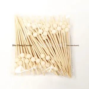 100 pièces/paquet, pics à fruits et brochettes jetables en bambou naturel de 12 cm, couleur bois, avec grande perle blanche, nœud de fleur - Product Image 4