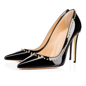 Donne alla moda <span class=keywords><strong>tacco</strong></span> alto 12cm punte a spillo <span class=keywords><strong>borchie</strong></span> da donna nere Sexy <span class=keywords><strong>scarpe</strong></span> col <span class=keywords><strong>tacco</strong></span> alto - Product Image 2